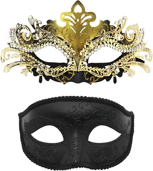 Couple Masquerade Mask Set - Venetian Style Masks for Halloween, Costume Parties and Carnival