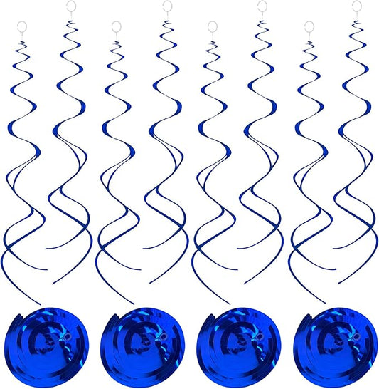 Blue Hanging Swirls Party Decorations 30 pcs Ceiling Swirl Foil Decoration for Baby Shower, Birthday Party