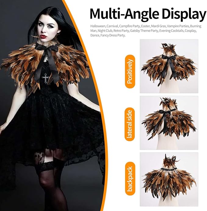 Gothic Natural Feather Shrug Feather Shawl Wrap Cape Victorian Collar for Halloween Cosplay Party Costume Accessories