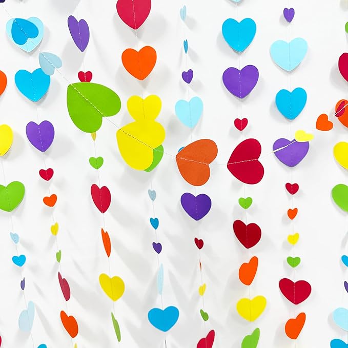 52Ft Valentines Day Party Decorations Rainbow Love Heart Garland Colorful Hanging Paper Heart Streamer Banner for Birthday Anniversary Bachelorette Engagement Wedding Baby Bridal Shower Carnival Party