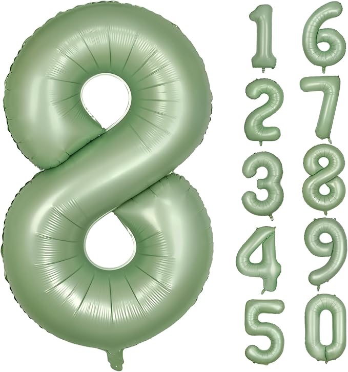 40 Inch Green Number Balloon 8 Olive Green Foil Balloon Sage Green 8 Balloons Mylar Helium Balloon for Birthday Party Decorations Girls Boys Baby Shower Wedding Anniversary Decoration (Number 8)