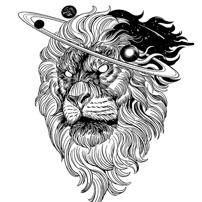 INKARTLINK Tattoo Tech, 2 Sheets Large Semi Permanent Tattoo, Adult Art Design Temporary Tattoos, Lasts 1-2 Weeks, Waterproof, Realistic Look, No Adhesive, No Reflection (Lion Design)
