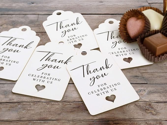 Summer-Ray 50pcs Thank You for Celebrating with Us White Wedding Favors Gift Tags