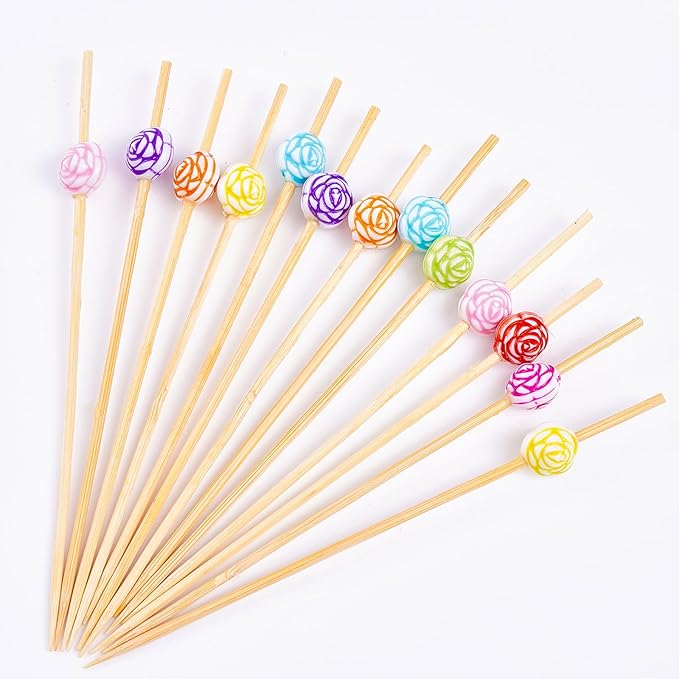 PuTwo Cocktail Picks Sicks for Sandwich Appetizer Decorative Drinks Picks-100ct, 4.7" in 100 Counts, Colors may vary