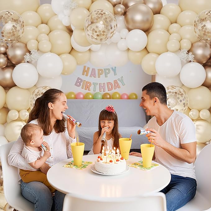 Champagne Gold and White Balloon Arch Kit, 134pcs Metallic Gold Confetti Balloons Garland Kits for Birthday Wedding Baby Shower Bridal Party Anniversary Decorations
