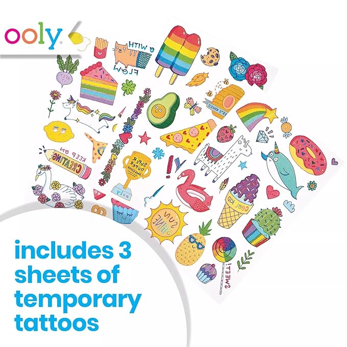 Ooly 50 Glitter Temporary Tattoos For Kids, Safe & Non-Toxic Temporary Tattoo, Party Favors Gifts for Kids, Great Goodie Bag Stuffers & Fun Birthday Decorations - Doodle World