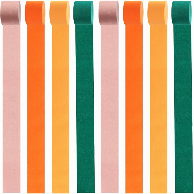 Pink Orange Green Party-Decorations Streamers - 8 Rolls Little Cutie Baby Shower Crepe Tissue Paper Streamer,Spring Summer Fall Autumn Garland Decor,Wedding Bridal Shower Birthday Favors Panduola