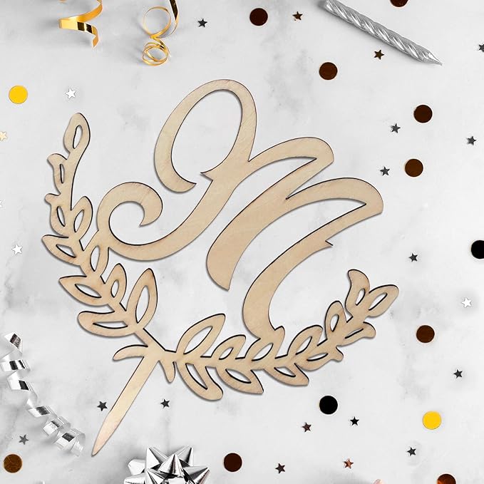 LINGTEER Personalized Inital Letter M Wooden Cake Topper Perfect for Birthday Rustic Wedding Anniversary Party Keepsake Decoration