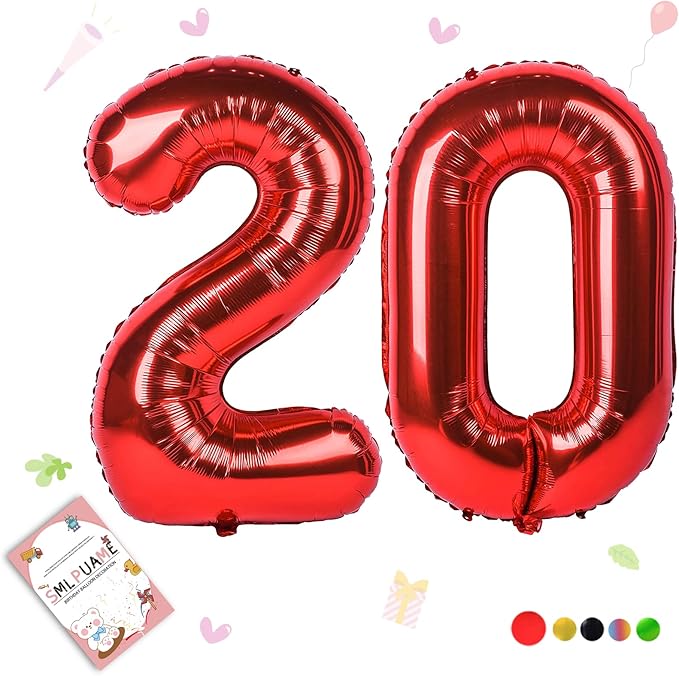 Smlpuame 40 inch Number Balloon 0-9 Red Large Number 20 Balloons,Digital Balloons for Birthday Party Celebration Decorations Supplies, Helium Foil Number Balloons for Wedding Anniversary
