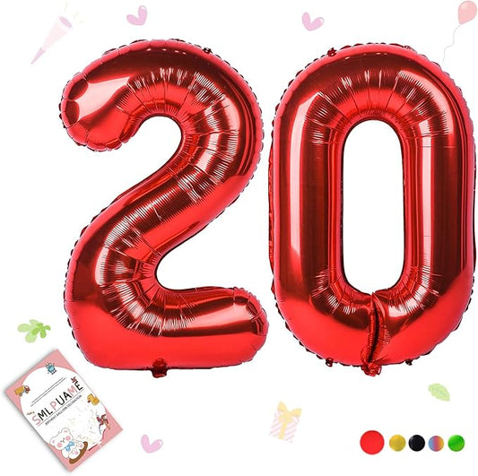 Smlpuame 40 inch Number Balloon 0-9 Red Large Number 20 Balloons,Digital Balloons for Birthday Party Celebration Decorations Supplies, Helium Foil Number Balloons for Wedding Anniversary