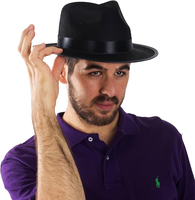Funny Party Hats Black Gangster Hat - Black Fedora Hats - Costume Hats - Costume Accessories