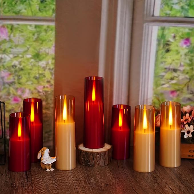 Flameless LED Candles, Battery Operated Upgraded Realistic 5 Pcs Flickering Flame Pillar Candles with Remote Timer, for Romantic Ambiance and Home Decoration (Gold)