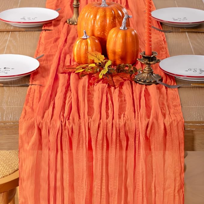 Fall Table Runner Orange Cheesecloth Table Runners 10 Pack 10FT Baby Shower Decoration 120 Inches Table Decor Dining Room Centerpiece Thanksgiving Wedding Boho Baby Shower Birthday