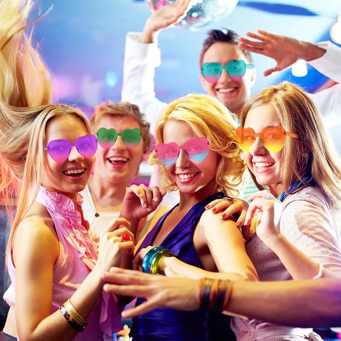 20 Pairs Heart Shaped Sunglasses, Rimless Colorful Candy Eyewear for Women & Men, Fun Transparent Jelly Love Glasses for Parties, Weddings, & Summer Events