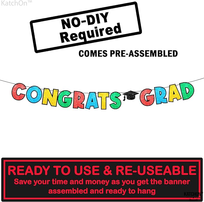 KatchOn, Glitter Kindergarten Graduation Banner - 10 Feet, No DIY | Congrats Grad Banner | Colorful Congrats Grad Sign for Kindergarten Graduations Decorations | Preschool Graduation Decorations 2025