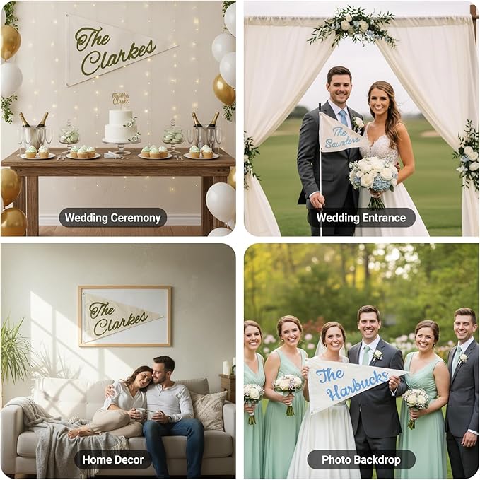 Custom Last Name Pennant Banner for Wedding, Personalized Hand Embroidered Name Canvas Pennant Flag for Couples, Customized Golf Wedding Marriage Name Sign for Party Bridal Shower Engagement Gift