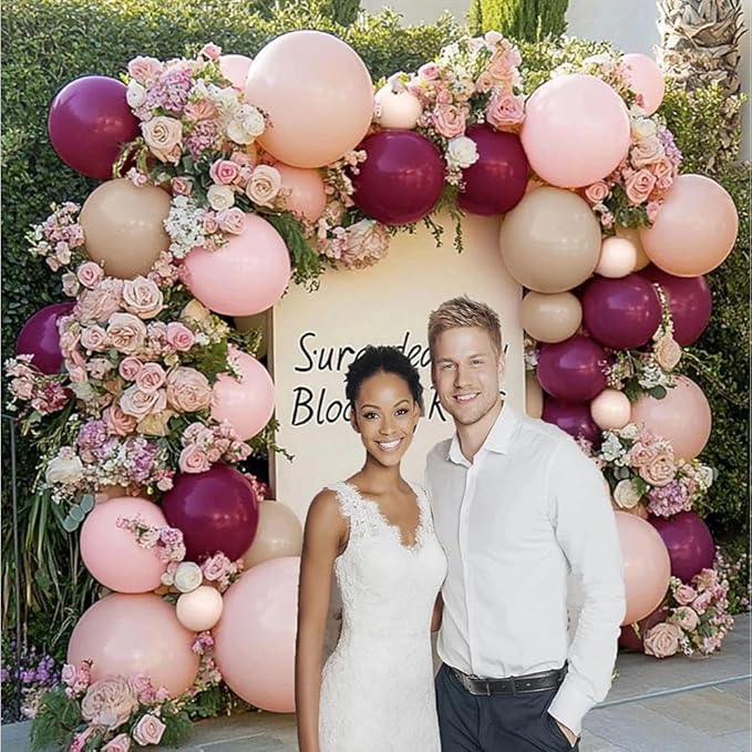 Burgundy Pink Balloon Garland Double Stuffed Pastel Pink Nude Beige Plum Mauve Lavender Latex Balloons Arch Kit for Birthday Wedding Baby Bridal Shower Decoration