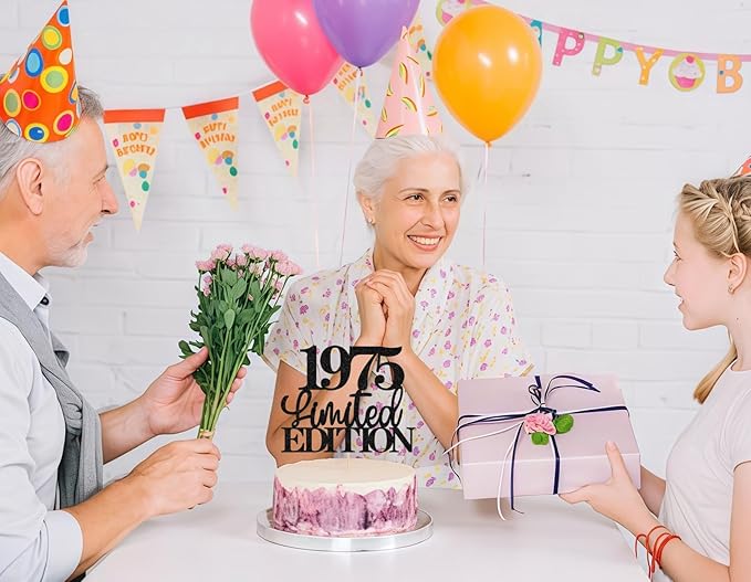 Limited EDITION 1975 Cake Topper - Black Glitter Happy 50th Birthday Party Cake Decoration Supplies, Cheer to 50 Years Cake Bunting Decor for 50th Birthday Party Photo Booth Props