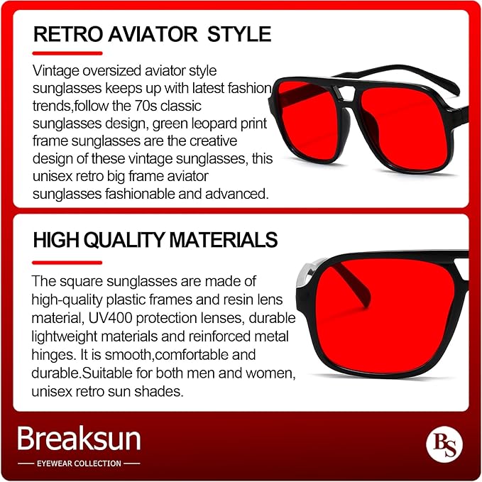Retro Aviator Sunglasses for Women Men Trendy Classic 70s Square Green Aviator Sun Glasses Vintage Shades