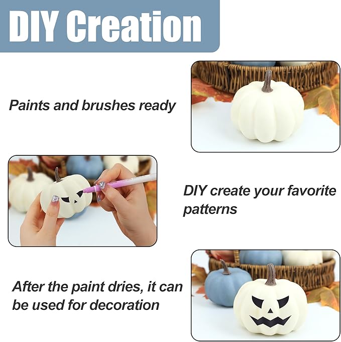 Artgar Fall Pumpkin Decor - Fake Foam Pumpkins - 11 PCS Mini Pumpkins with Maple Leaves Berries for Fall Halloween Thanksgiving Home Mantelpiece Table Tray Decoration