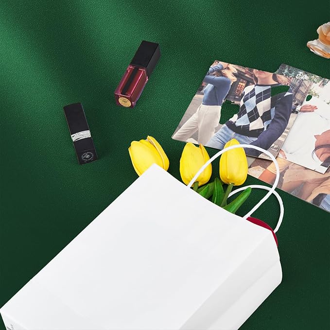 YEEHAW White Paper Bags with Handles Bulk 5.25"x3.2"x8.25" 50Pcs Gift Bags Small Size, White Gift Bag with Handles for Retail, Party, Shopping, Merchandise