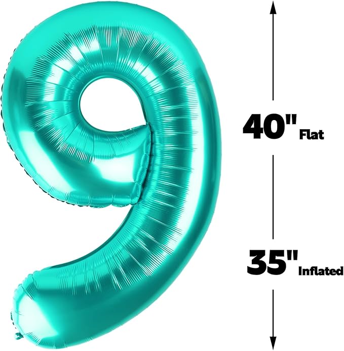 Big Teal Blue 40 Inch 9 Balloon Number, Jumbo Giant 9th 19 29 39 49 99 Birthday Party Decorations, Large Teal Blue Foil Balloons Anniversary Birthday Party Engagement Decorations