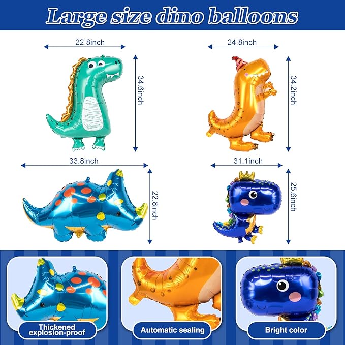 265 PCS Dinosaur Party Decorations, Blue Dinosaur Birthday Party Supplies for Boys Include Dino Balloons, Customized Backdrop, Happy Birthday Banner, Tablecloth, Plates, Cake Toppers