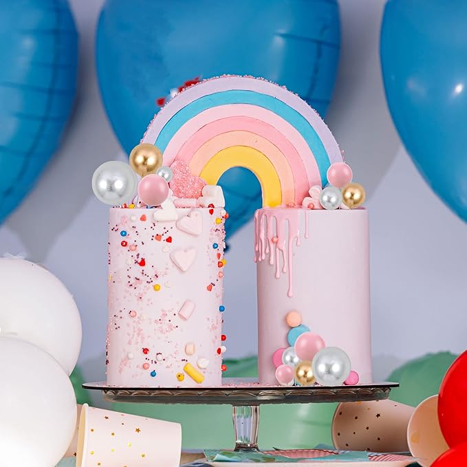 Gyufise 30Pcs Balls Cake Topper Foam Ball Cake Picks Mini Balloon DIY Cake Insert Topper Decoration for Baby Shower Wedding Anniversary Kids Birthday Party Cake Decorations Gold Silver Pink