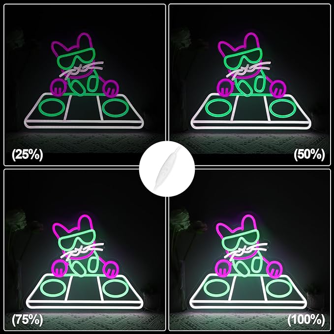 DJing Cat Neon Sign - USB Powered LED Night Light/Music Studio & Bedroom Decor/Wall Art Gift for DJs & Trendy Spaces