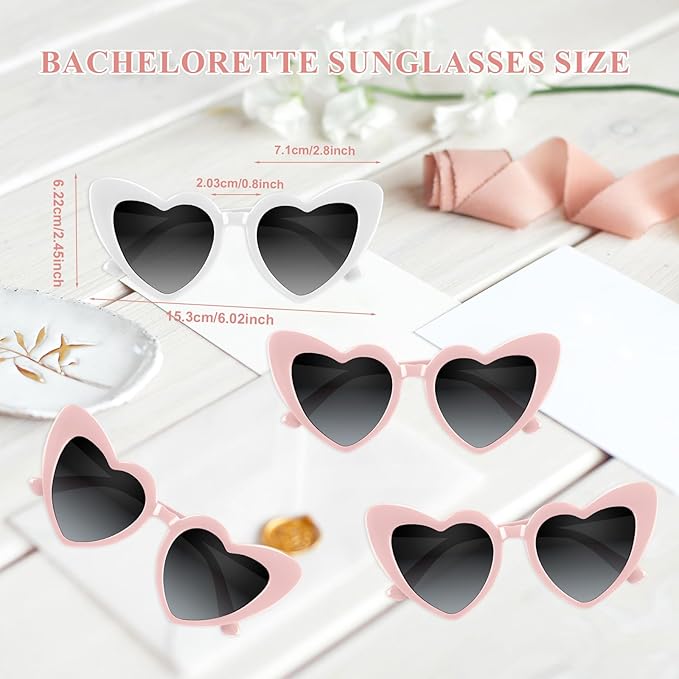 4/6/8/10/12 Pack Bachelorette Sunglasses Heart Sunglasses Vintage Heart Shaped Glasses for Women Bridal Party Wedding