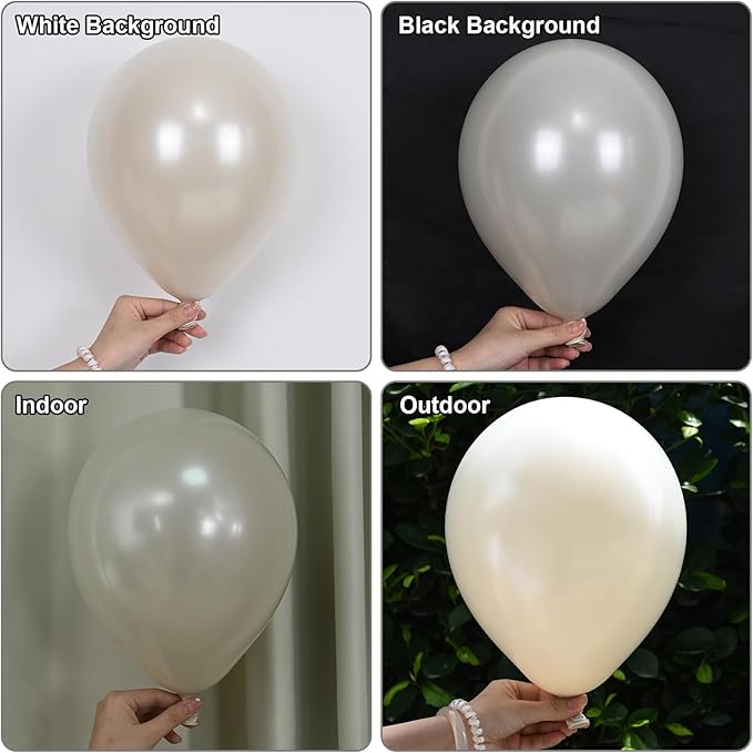 Pearl White Sand Balloons Pearl Beige Balloons Garland Arch Double-Stuffed White Balloon Different Sizes 18/12/10/5inch 61pcs Ivory Cream Balloon for Wedding Birde to be Birthday Anniversary Decor
