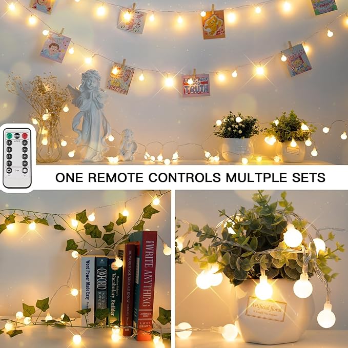 suddus Globe String Lights Bedroom, 50 Led Fairy Lights Plug in, Indoor String Lights for Classroom, Christmas, Backyard, Patio, Garden, Party, Bedroom, Living Room,Wall, Warm White