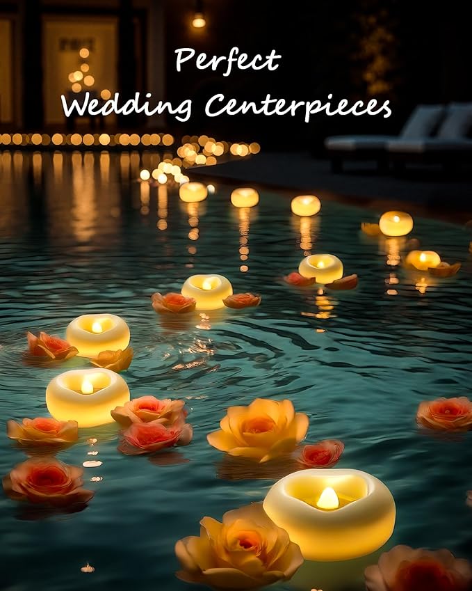 24 Pack 2.3” Flameless LED Floating Candles, Water-Activated Battery Operated Floating Candle with180+ Hours Runtime for Cylindrical Vase, Pool, Fountain - Ideal for Wedding, Party Decoration