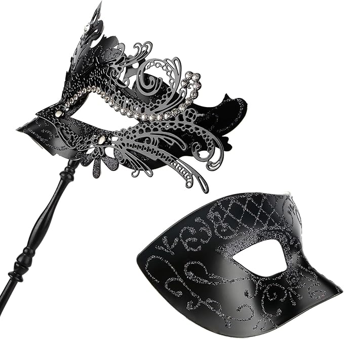 Hoshin Masquerade Mask for Couple, Mardi Gras Deecorations Venetian Masks with Stick for Womens