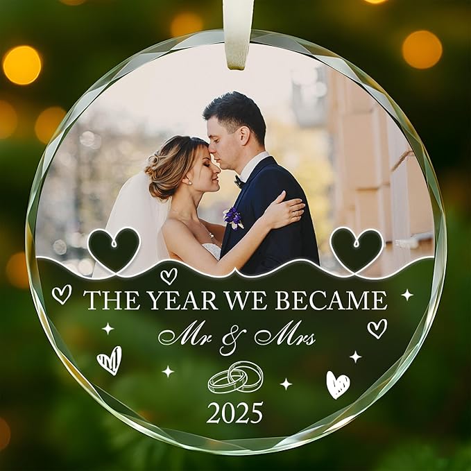 Personalized Crystal Christmas Ornaments with Photo, Custom Christmas Photo Tree Glass Ornaments, Elegant Crystal Keepsake for Family, Couples, Weddings & Christmas 2025 Gifts (#PGO05)