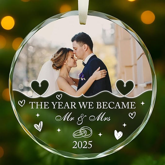 Personalized Crystal Christmas Ornaments with Photo, Custom Christmas Photo Tree Glass Ornaments, Elegant Crystal Keepsake for Family, Couples, Weddings & Christmas 2025 Gifts (#PGO05)