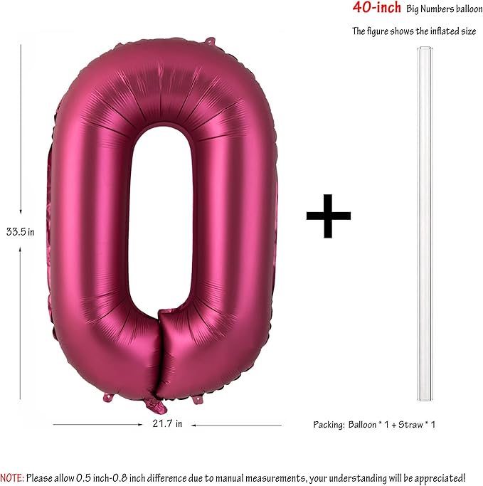 Number 0 Balloons 40 Inch Wine Red Burgundy Foil Helium Large Balloons for Birthday Party Anniversary Decorations（Digital 0）