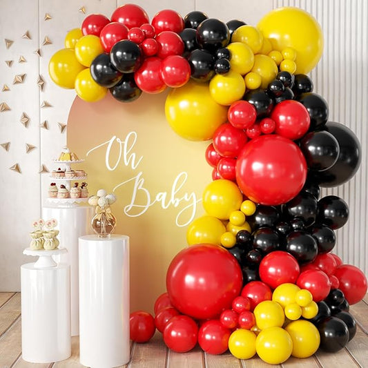 Red Black Yellow Balloon Arch Kit, 166Pcs Latex Balloon Different Sizes 18 12 10 5 inch for Boy Birthday Baby Shower Wedding Race Car Theme Party Decorations