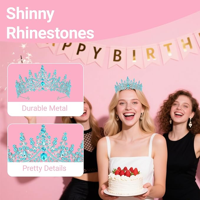 Tiara Crown for Women, Headband Hair Accessories for Birthday Wedding Party Costume (D-Blue)