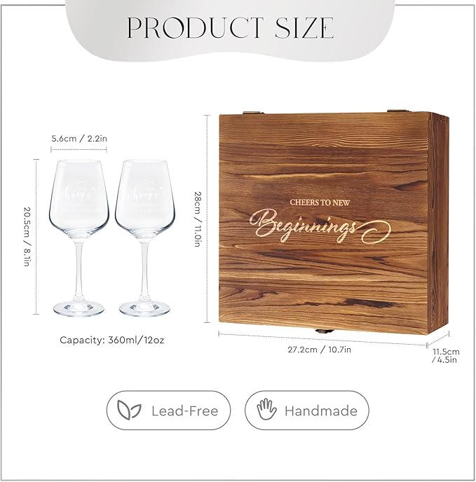 AW BRIDAL House Warming Gifts New Home Wine Glasses Sets, 2025 Closing Gifts for Home Buyers and Homeowner, New Apartment Gift Basket for Couple, First House Gift with Wooden Keepsake Box