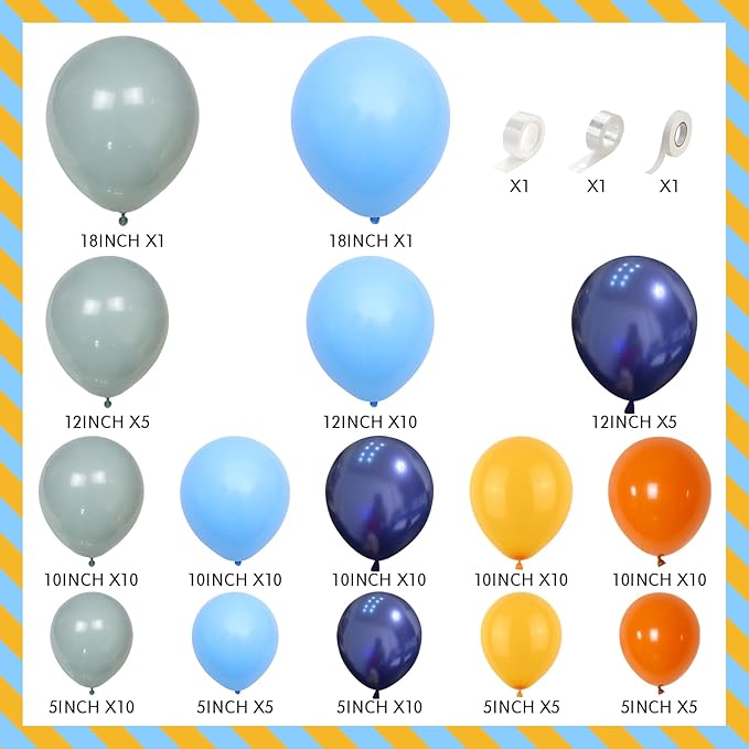 Blue and Orange Balloons Arch Navy Royal Dark Blue Yellow Orange Balloons Garland for Puppy Dog Birthday Decorations Dusty Yellow Blue Light Blue Latex Balloons Graduation Baby Shower Supplies