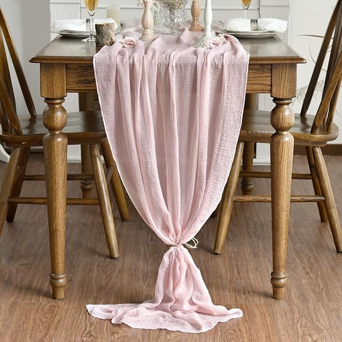 Artoid Mode Boho Cheesecloth Gauze Rouge Wedding Table Runner, 120 Inch Seasonal Fabric Kitchen Dining Holiday Table Decor for Home Party Indoor