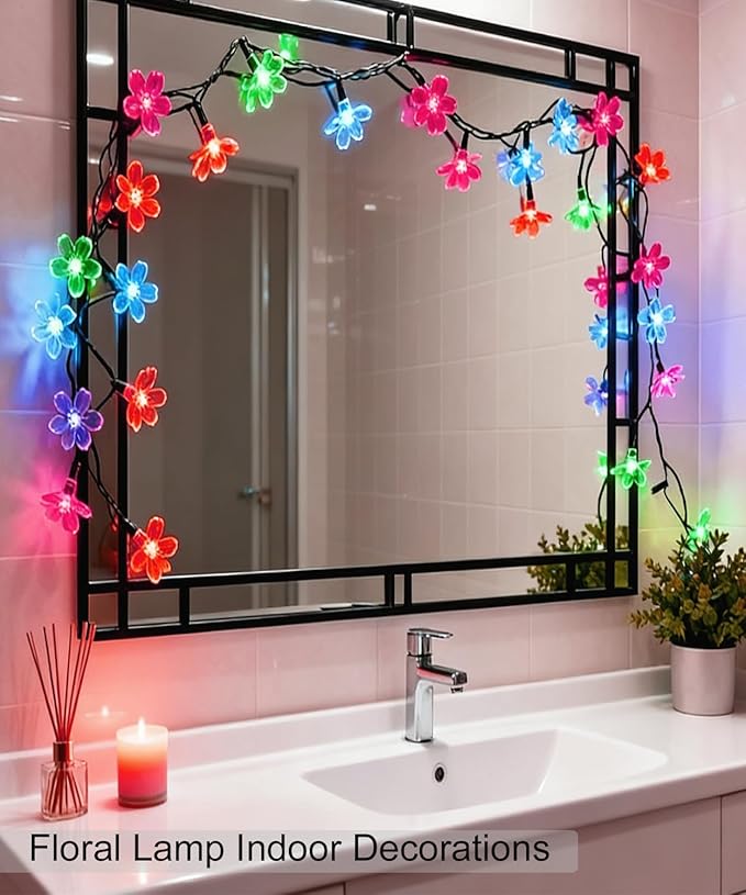 Pastel Flower String Lights Indoor Decorations, 33ft 100 LED USB Plug in Aesthetic Cherry Blossom Floral Lamp for Christmas Tree Vines Wall Ceiling Spring Garden Hanging Decor, Multicolored
