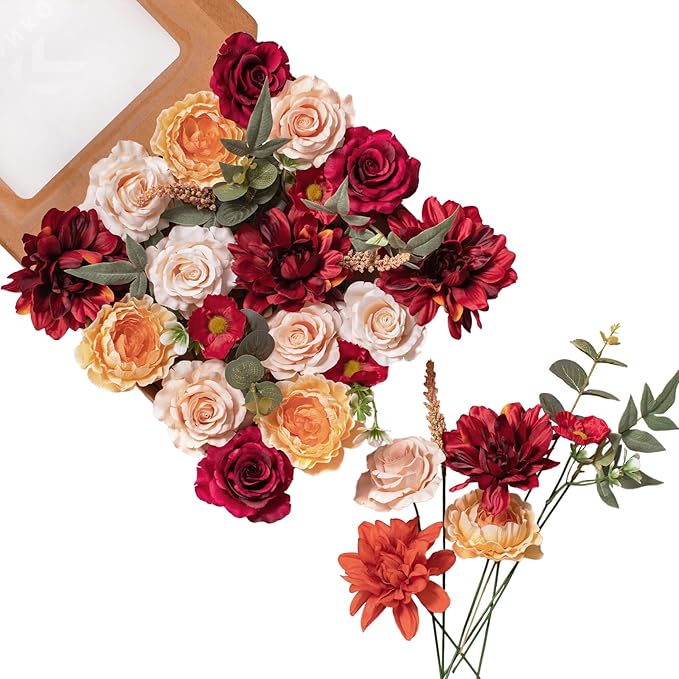 FANKO Rose Artificial Flowers Combo for DIY, Fake Rose Silk Flowers with Greenery, Faux Flowers for Wedding Bridal Bouquet, Baby Shower, Table Centerpieces, Floral Arrangement, Party Home Decoration