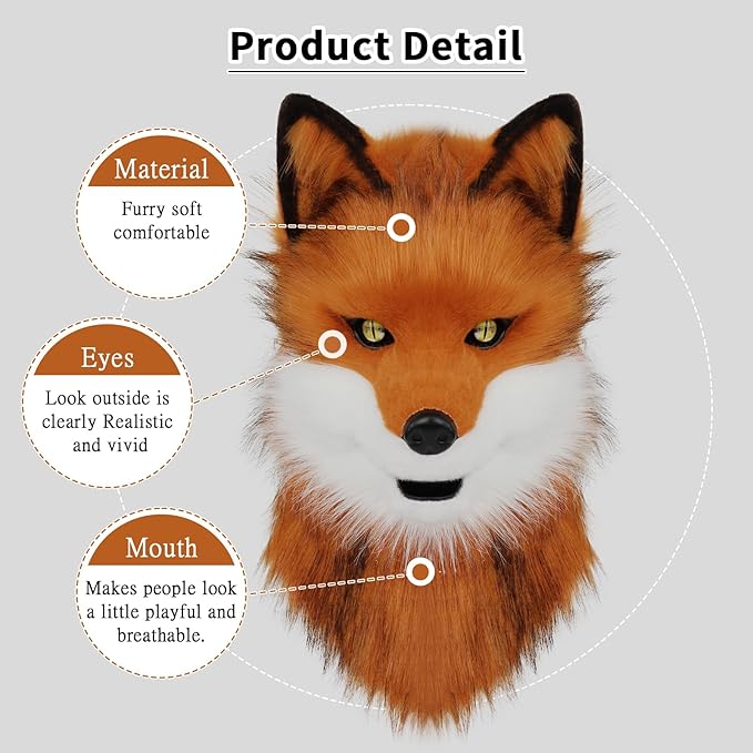 Animal Wolf Mask Cosplay Costume Accessories Furry Faux Fur Dog Fox Full Head Therian Masks Anime Dress up Party