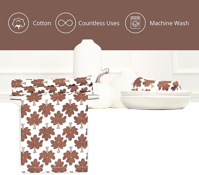 PurpleEssences Fall Harvest Thanksgiving Napkins 18x18 Inch,Set of 6-100% Cotton Autumn Leaves Print - Reusable, Washable Dinner Napkins for Home, Kitchen & Parties - Fall Maze