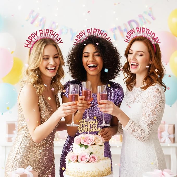 Birthday Headband Tiara, Happy Birthday Headband Tiara Accessories for Women, Rose Red Tiaras Crown Accessories Decorations Party Favors for Girl Princess