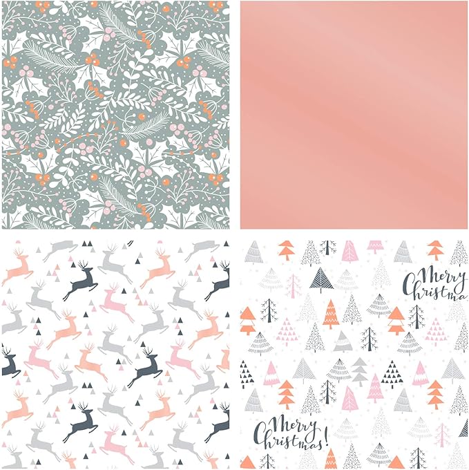 WRAPAHOLIC 30 Inch Christmas Wrapping Paper Roll - Jumbo Roll Rose Gold and Pink Holiday Design with Metallic Foil Shine - 4 Rolls - 30 Inch x 120 Inch Per Roll