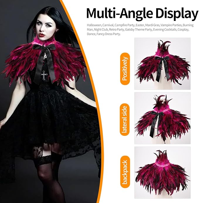 Gothic Natural Feather Shrug Feather Shawl Wrap Cape Victorian Collar for Halloween Cosplay Party Costume Accessories