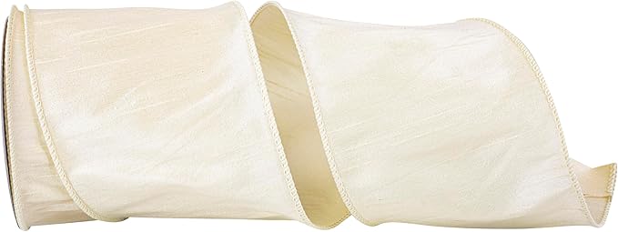 Reliant Ribbon 92975W-810-10F Dupioni Supreme Wired Edge Ribbon, 4 Inch X 10 Yards, Ivory